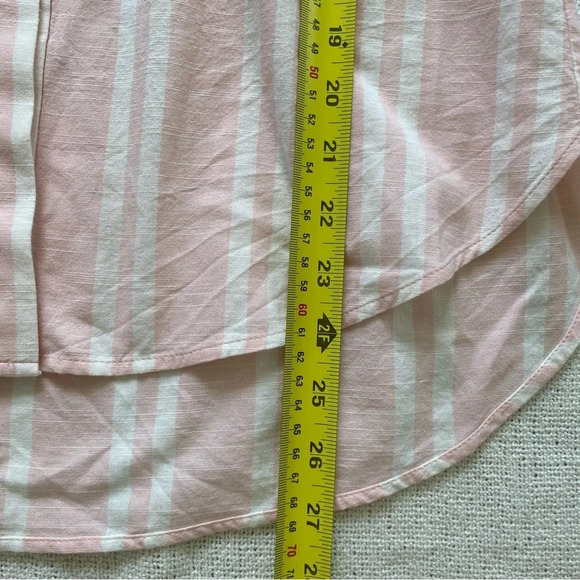 TOMMY Hilfiger Cotton Blend Linen-Look Pink and White Striped Button Down  S - Picture 8 of 10